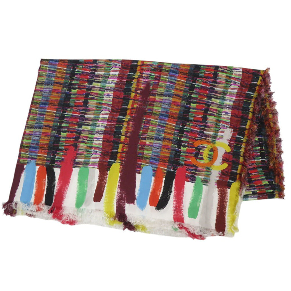 CHANEL Stall silk multicolor COCO Mark Large Stole Tweed Transfer Women