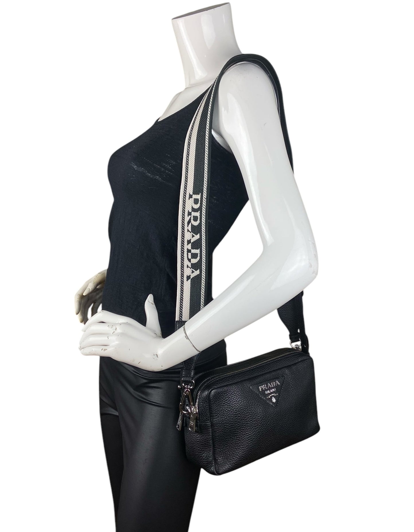 Prada Black Leather Flou Camera Bag