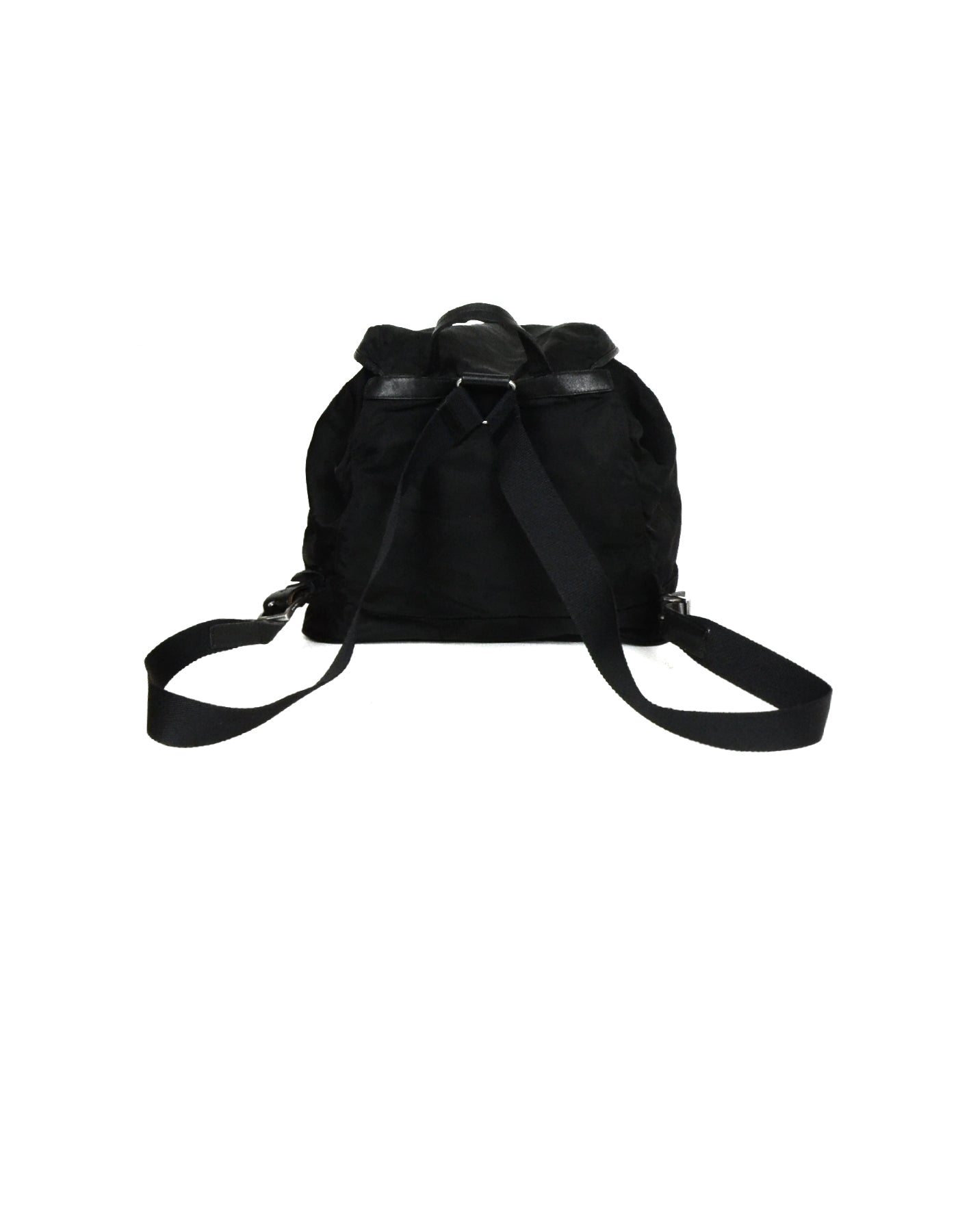 Prada Black Nylon & Leather Trim Double Pocket Backpack Bag
