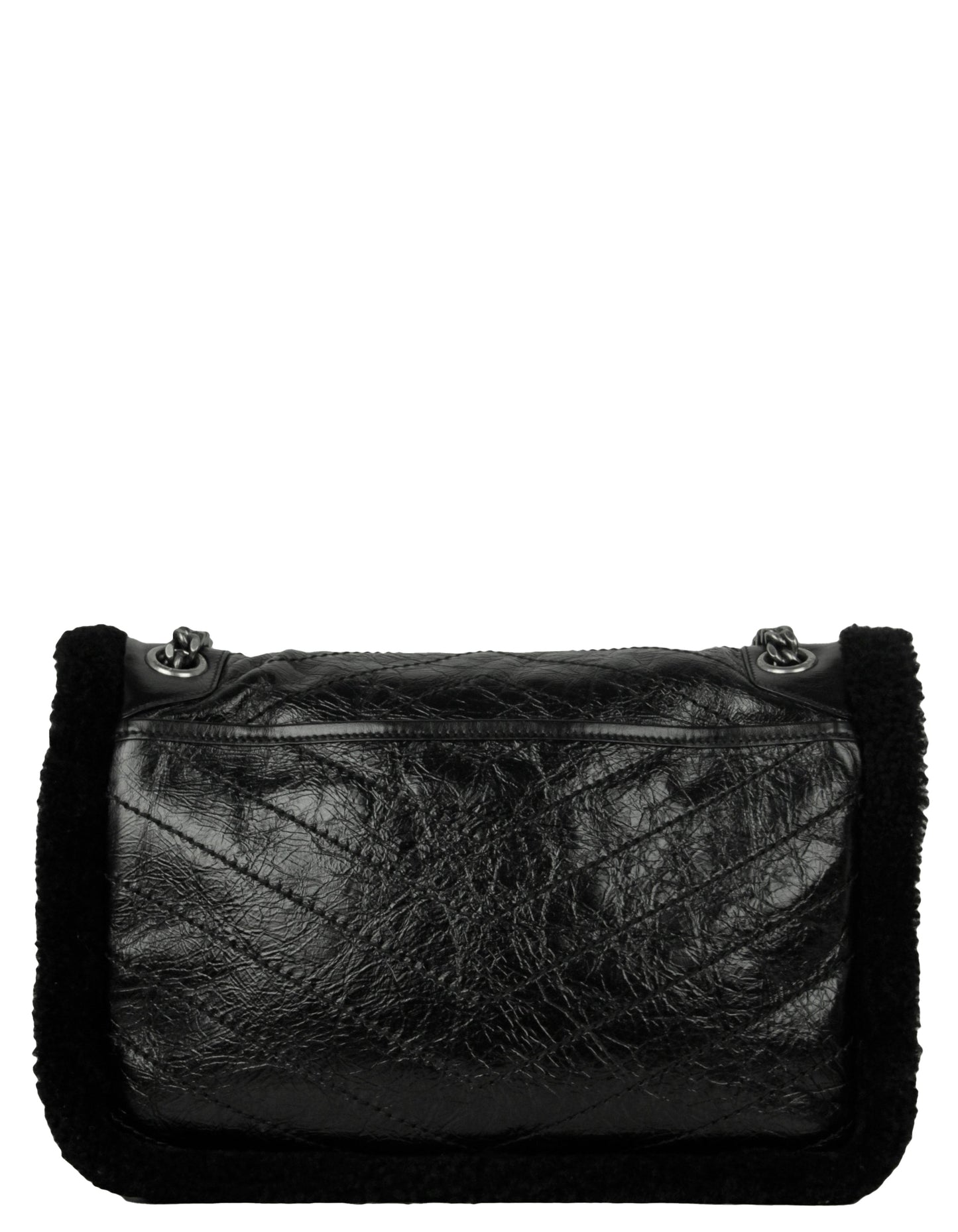 Saint Laurent Black Shearling Trim Calfskin Medium Niki Chain Shoulder Bag