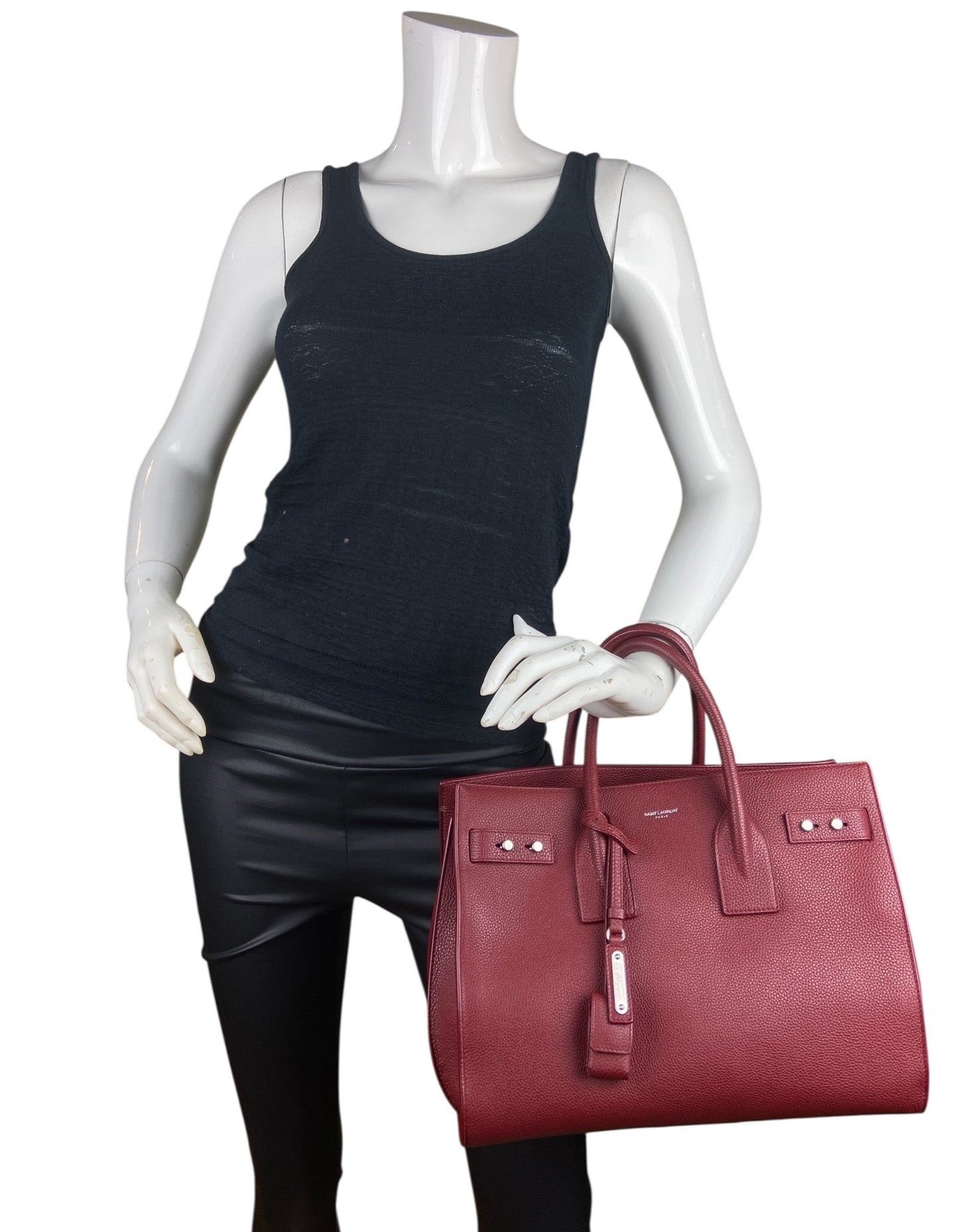 Saint Laurent Burgundy Small Supple Sac De Jour