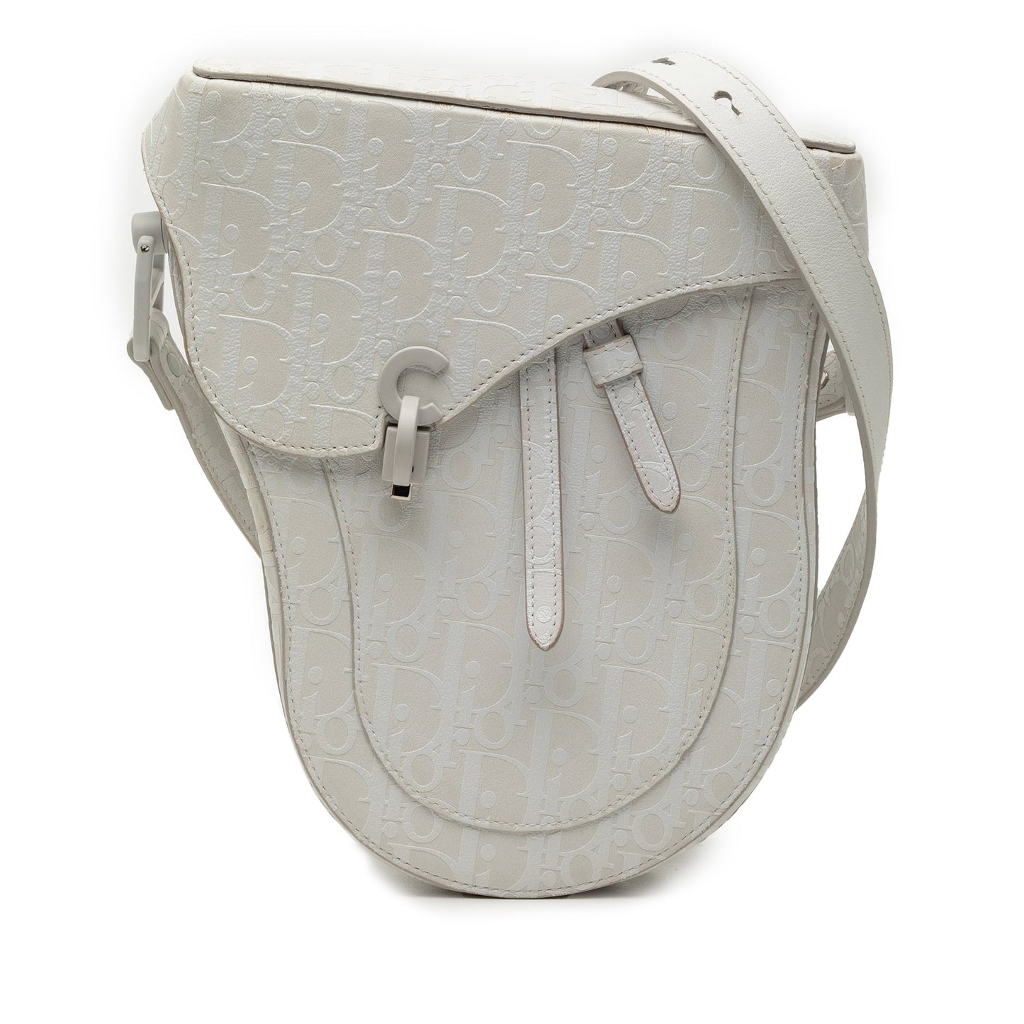 White Dior Oblique Calfskin Saddle Boxy Crossbody