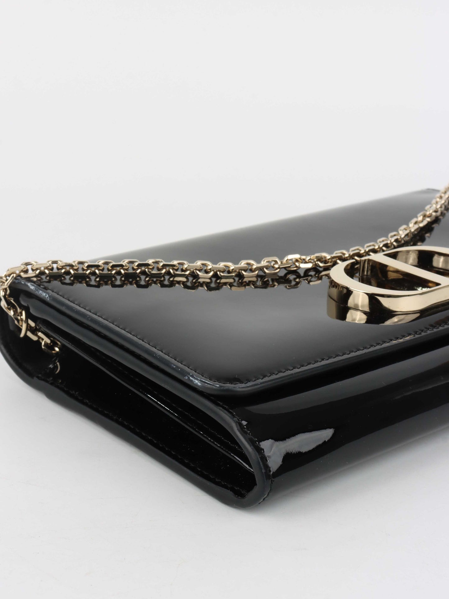 Dior Black Patent Leather 30 Montaigne Chain Clutch.