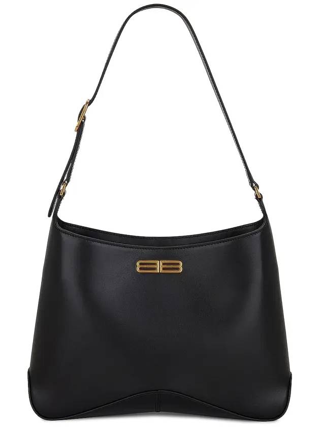 Luxury Balenciaga Trending 2026 Double B Logo Medium Hobo Shoulder Bag Black