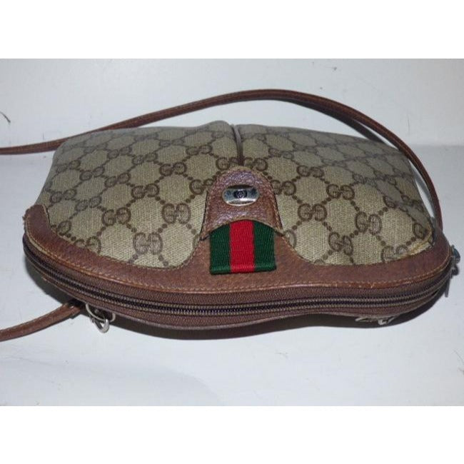 Gucci Vintage Guccissima Print Coated And Leather Two Way Brown Patent Gg Canvas Cross Body Bag
