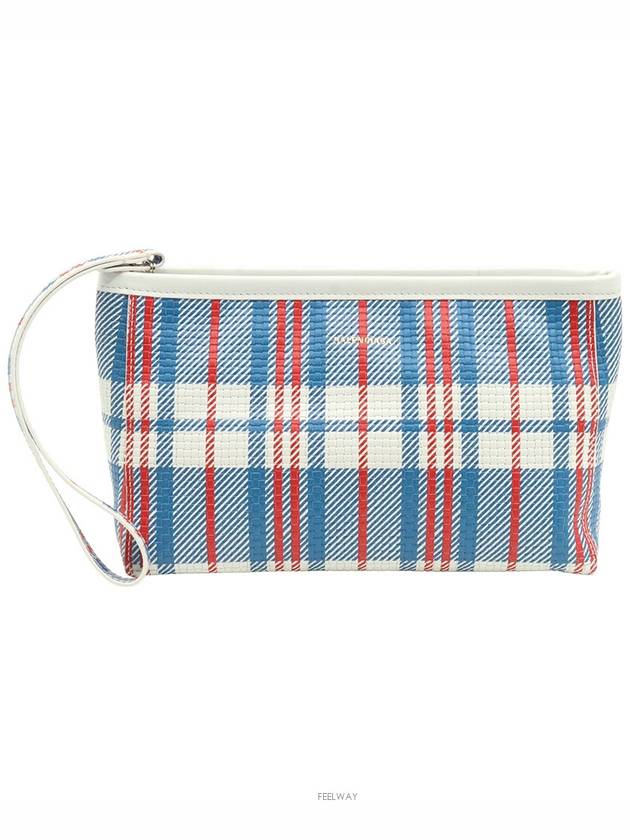 Luxury Balenciaga Trending 2026 Multi check printed gold lettering logo hand strap Babes pouch clutch
