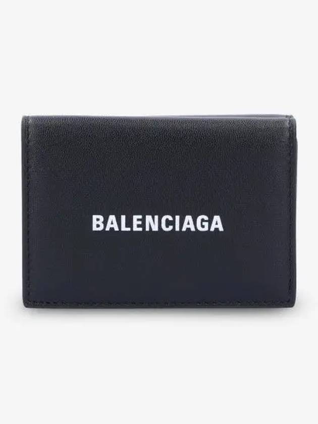 Luxury Balenciaga Trending 2026 Logo Print Tri-Fold Half Wallet Black