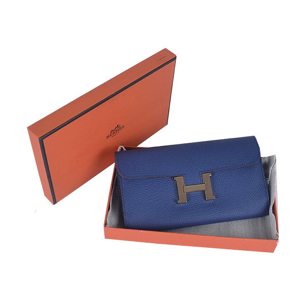 Luxury Hermes Wallet H6023 Wallet Cow Leather Blue