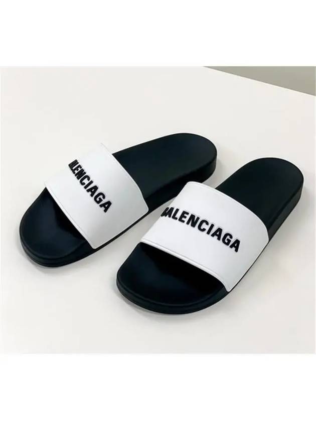 Luxury Balenciaga Trending 2026 Logo Pool Slippers White