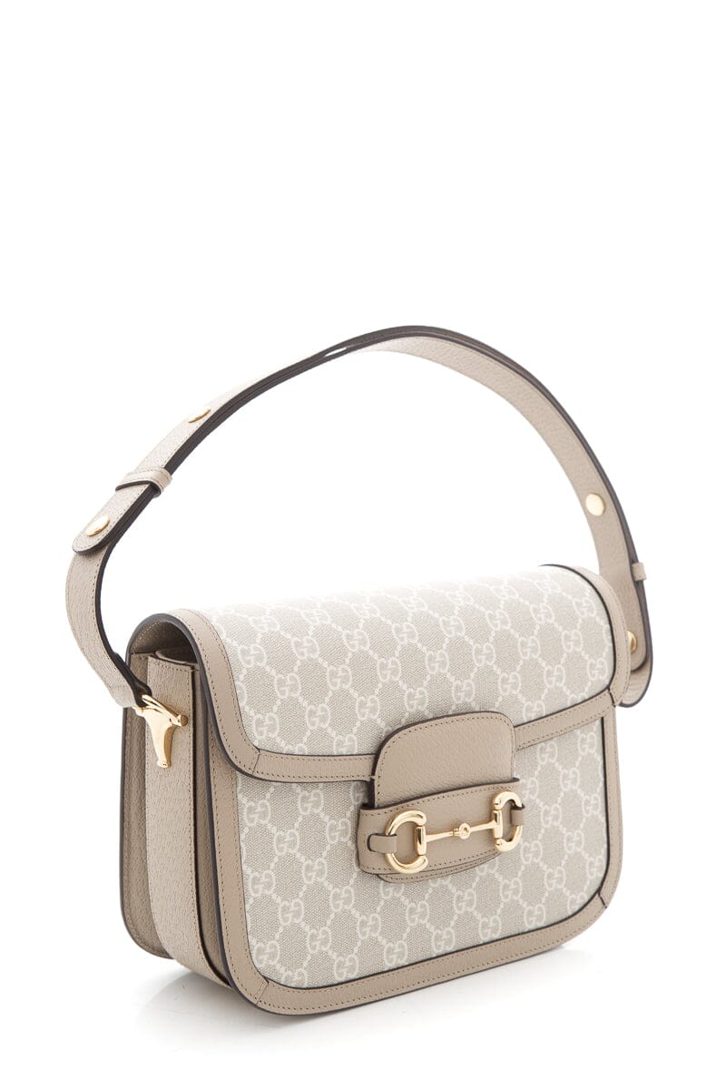 Gucci Horsebit Beige Monogram Handbag