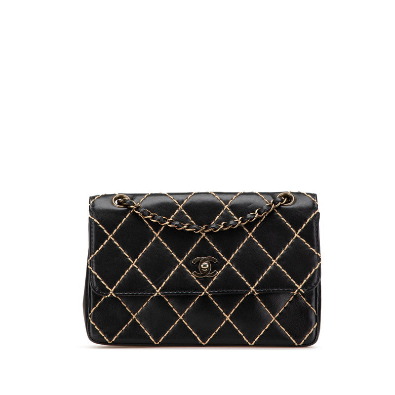 Chanel Coco Mark Wild Stitch Lambskin Shoulder Bag Classic Flap