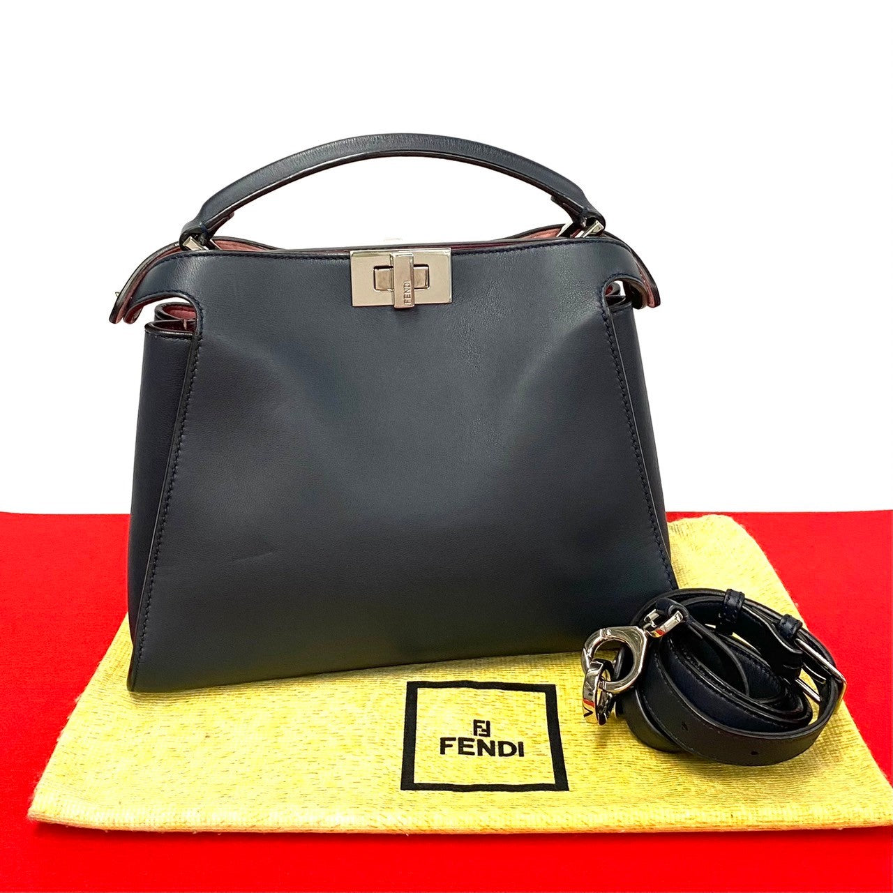 FENDI Shoulder Bag leather Navy Peekaboo Essentials Women