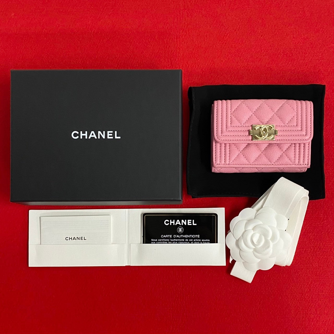 CHANEL Tri-fold wallet Matt caviar skin pink Caviar skin Boy chanel Women