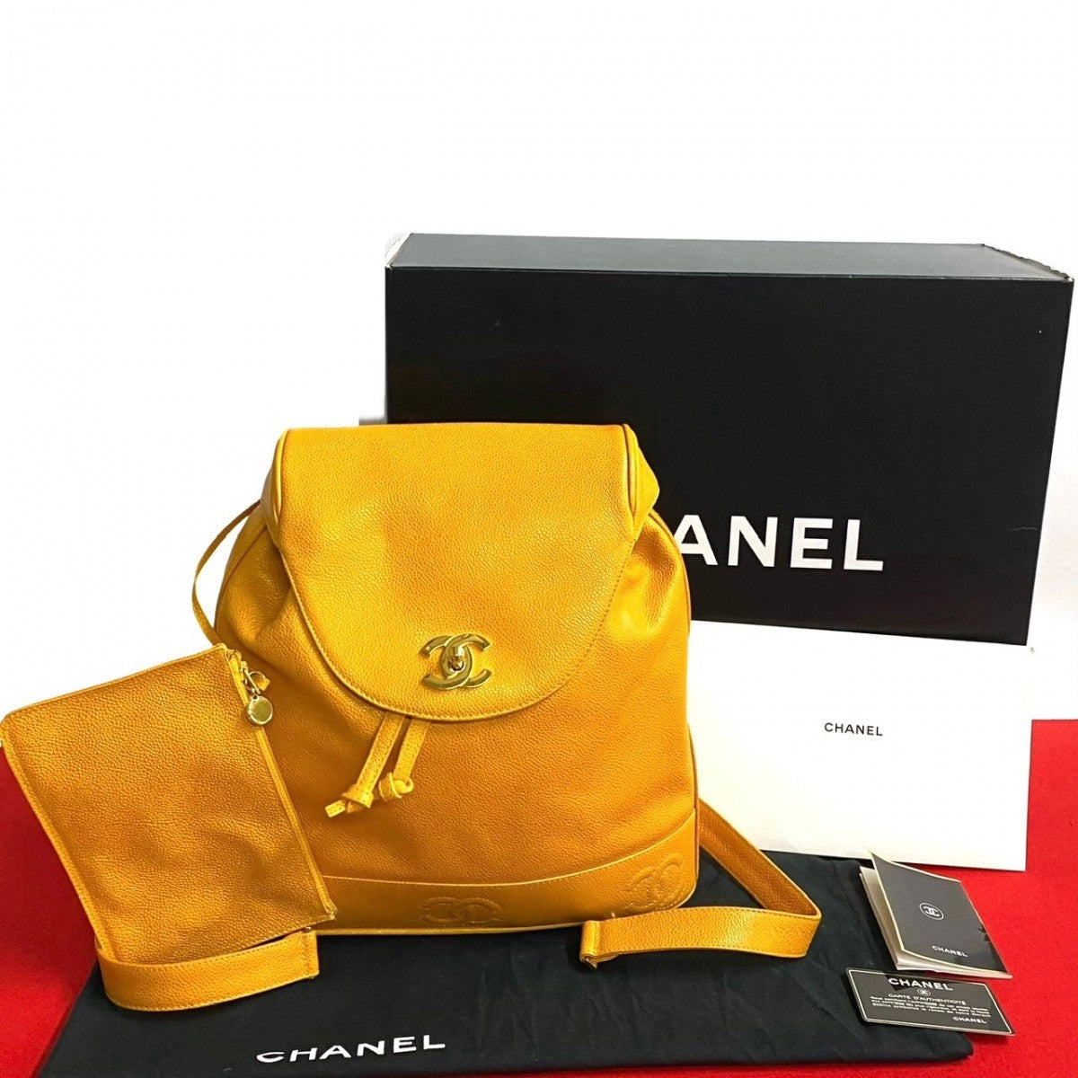 CHANEL Backpack Matt caviar skin yellow Trip Luco co Women