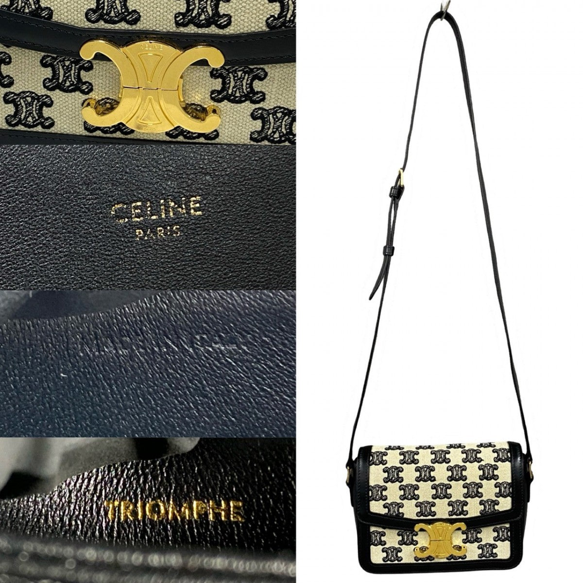CELINE Shoulder Bag Canvas, Leather black Triomphe logo Metal Teen Triomphe Women