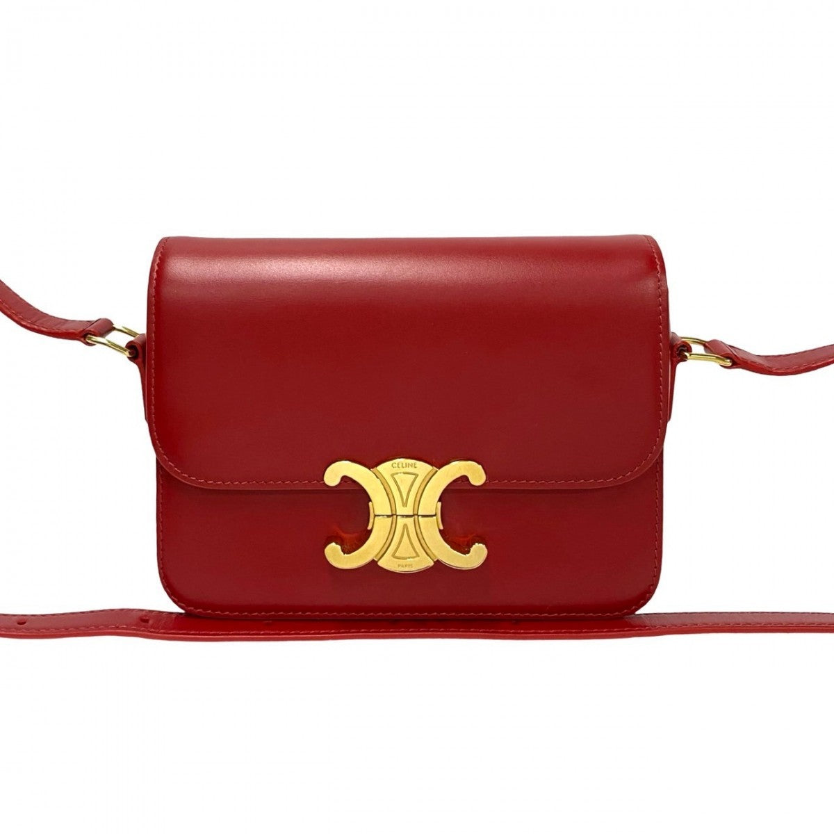 CELINE Shoulder Bag leather Red Triomphe logo Metal Women