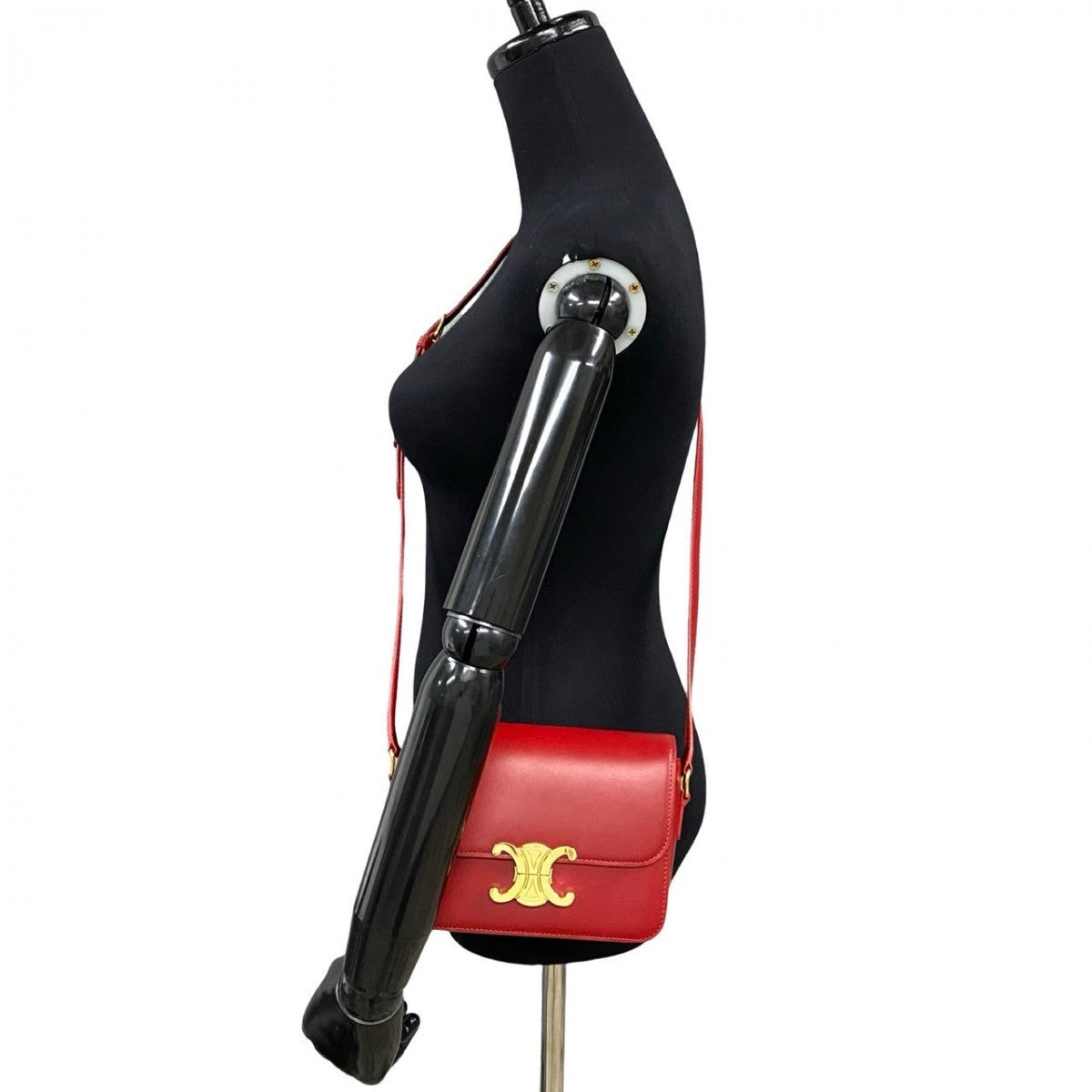 CELINE Shoulder Bag leather Red Triomphe logo Metal Women