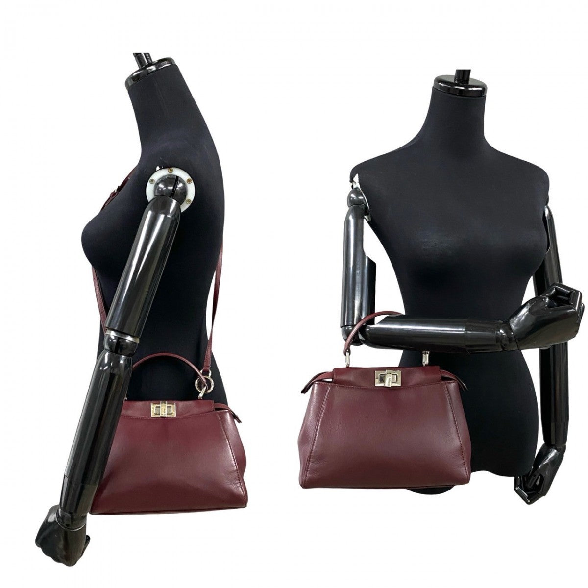 FENDI Shoulder Bag leather wine-red Peek-a-boo mini Women