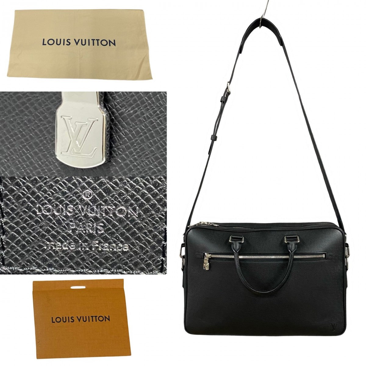 LOUIS VUITTON Shoulder Bag M33441 leather black Taiga Porto Documan-Voyage mens