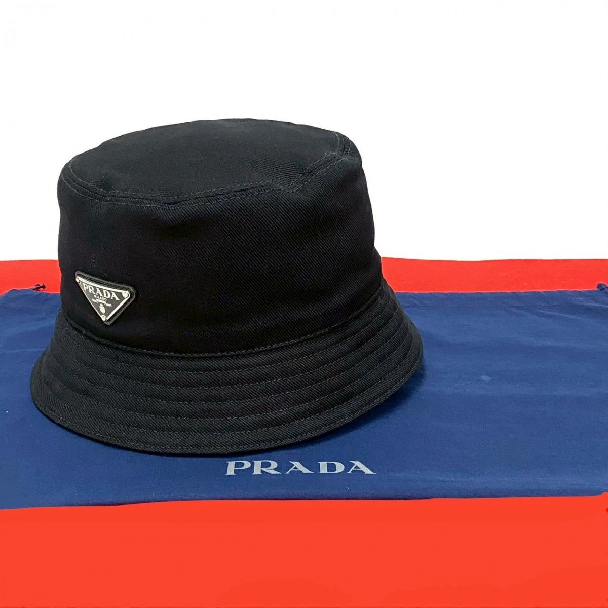 PRADA hat cotton black Triangular logo Re-Nylon mens M