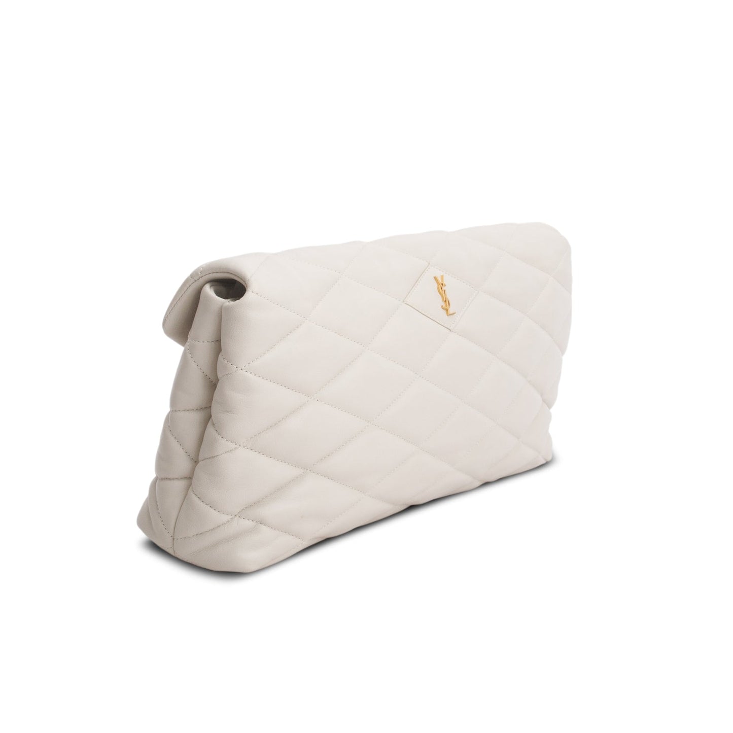 Saint Laurent 2021 Cream Lambskin Sade Puffer Envelope Clutch