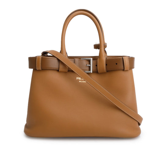 Prada Brown Nappa Leather Small Buckle Handbag