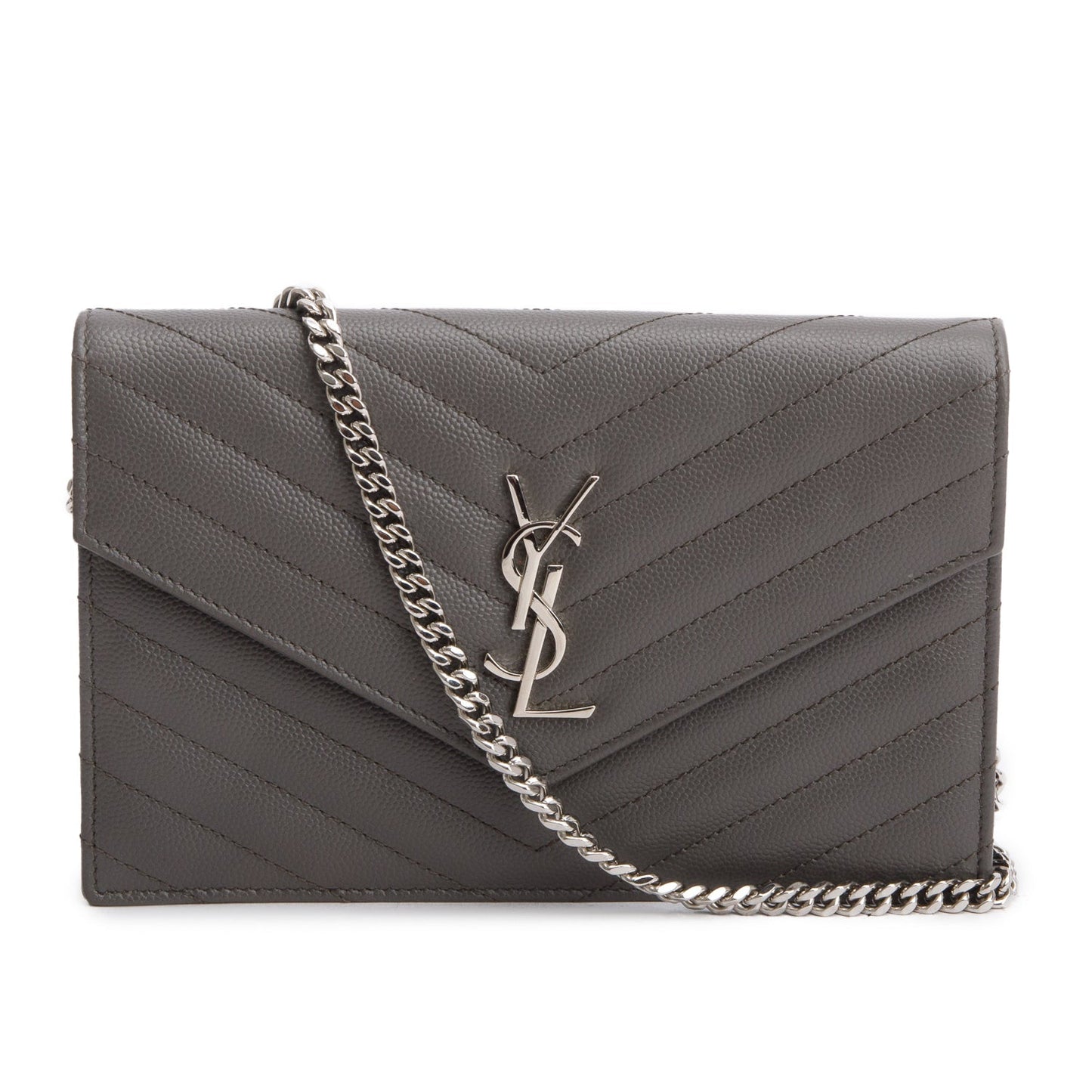 Saint Laurent Grey Cassandre Matelasse Envelope Chain Wallet
