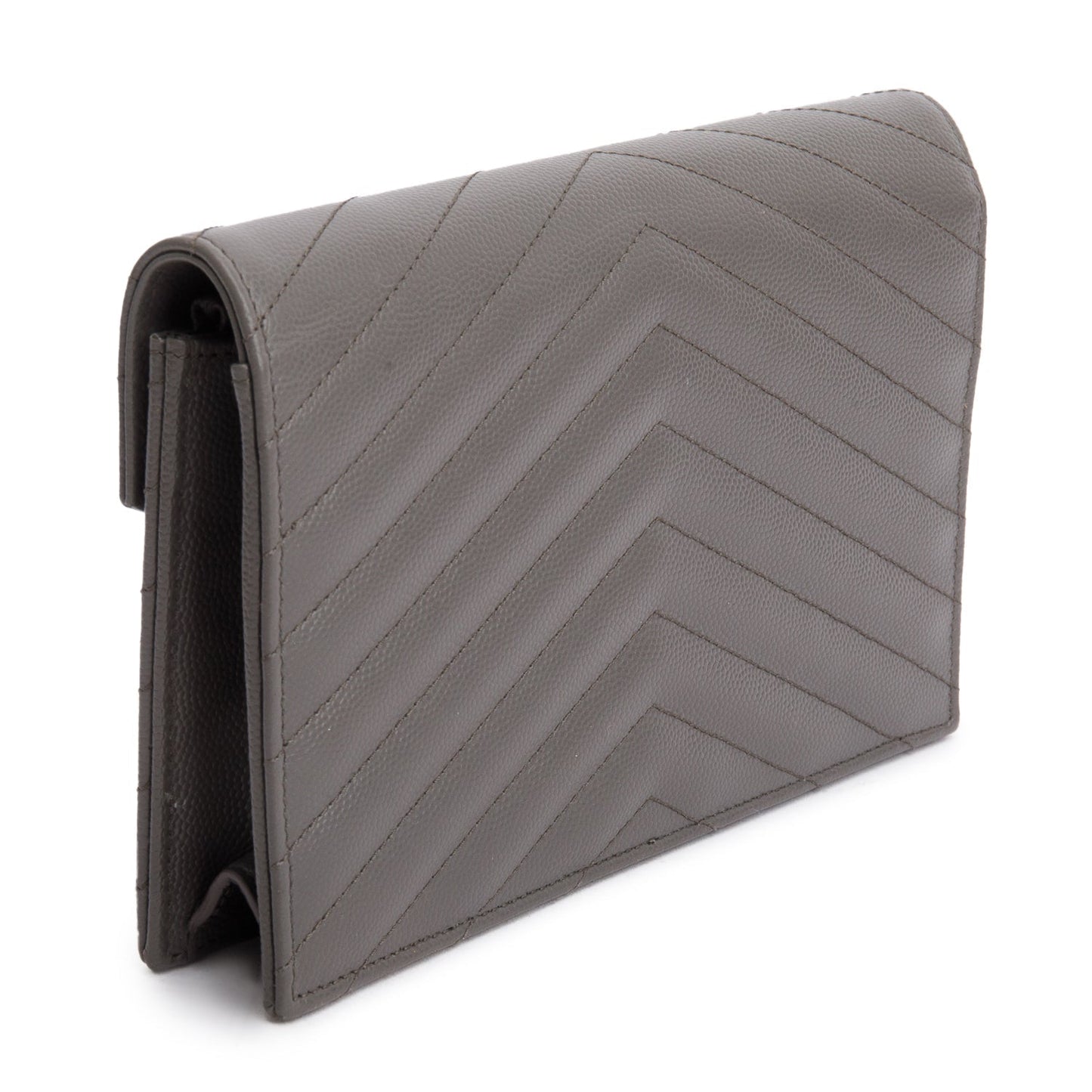 Saint Laurent Grey Cassandre Matelasse Envelope Chain Wallet