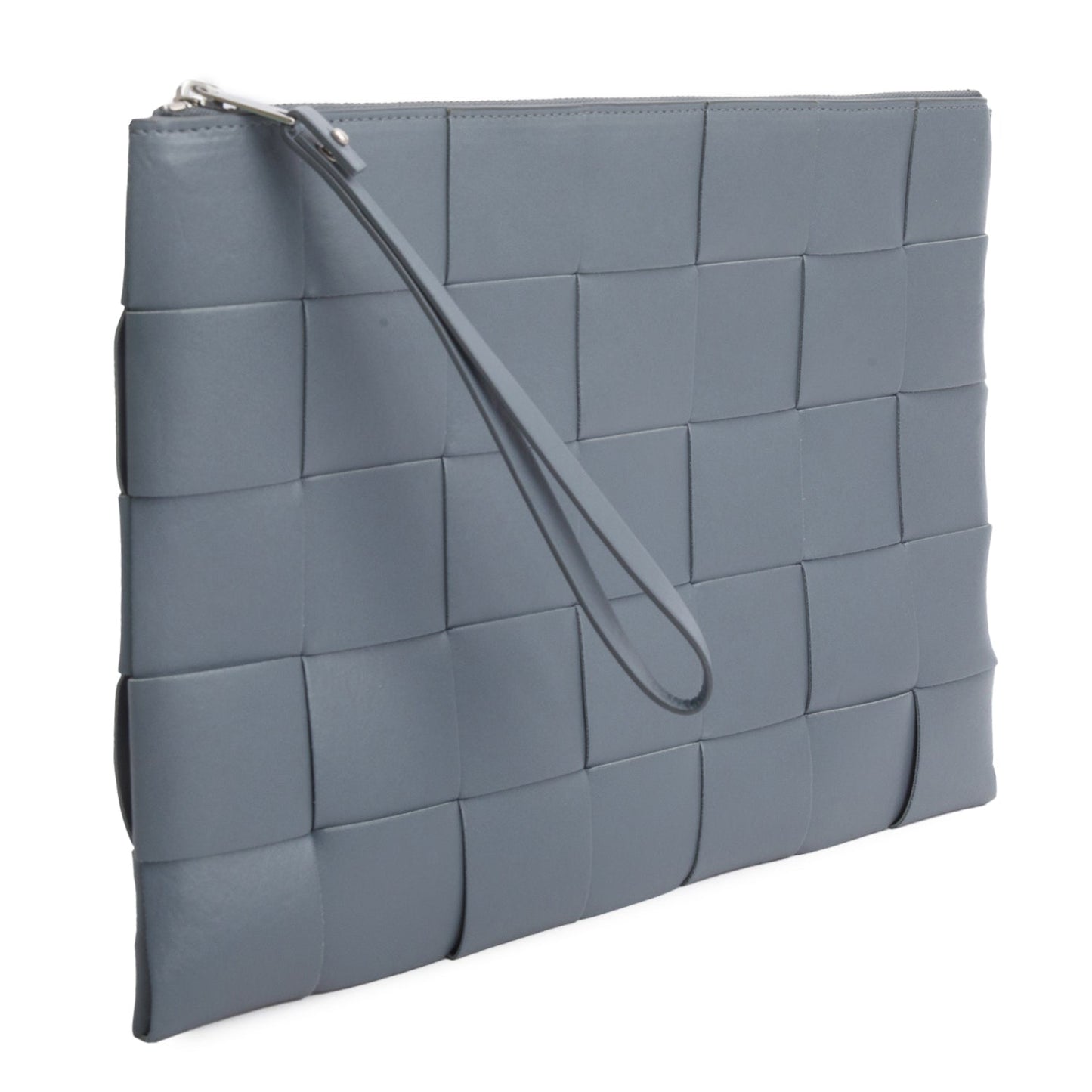 Bottega Veneta Grey Nappa Max Intrecciato Large Cassette Flat Zip Pouch