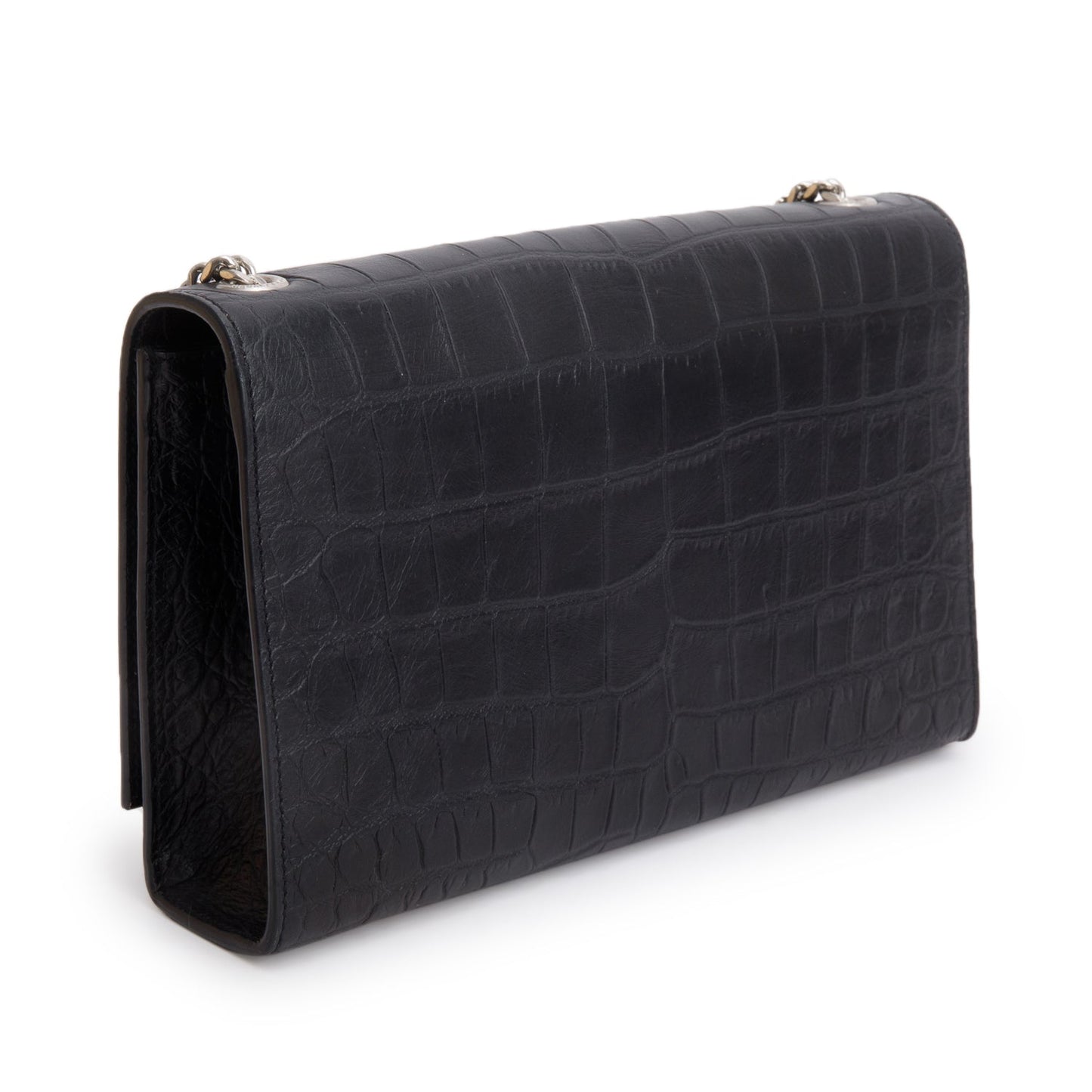Saint Laurent Black Crocodile-Embossed Leather Medium Classic Monogram Kate Tassel Chain Bag