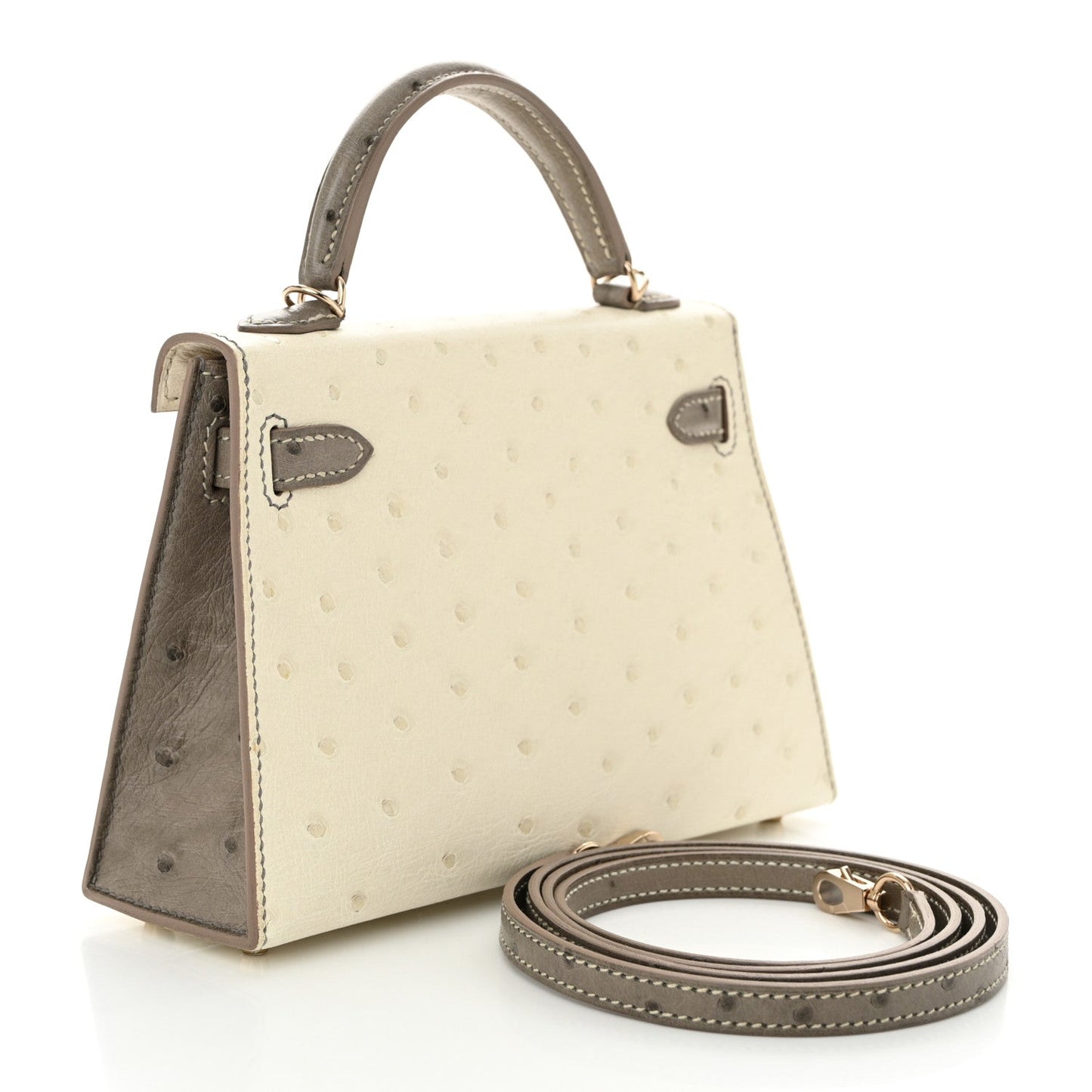 Hermes Ostrich Horseshoe Kelly Sellier Mini 20 Beton Gris Tourterelle