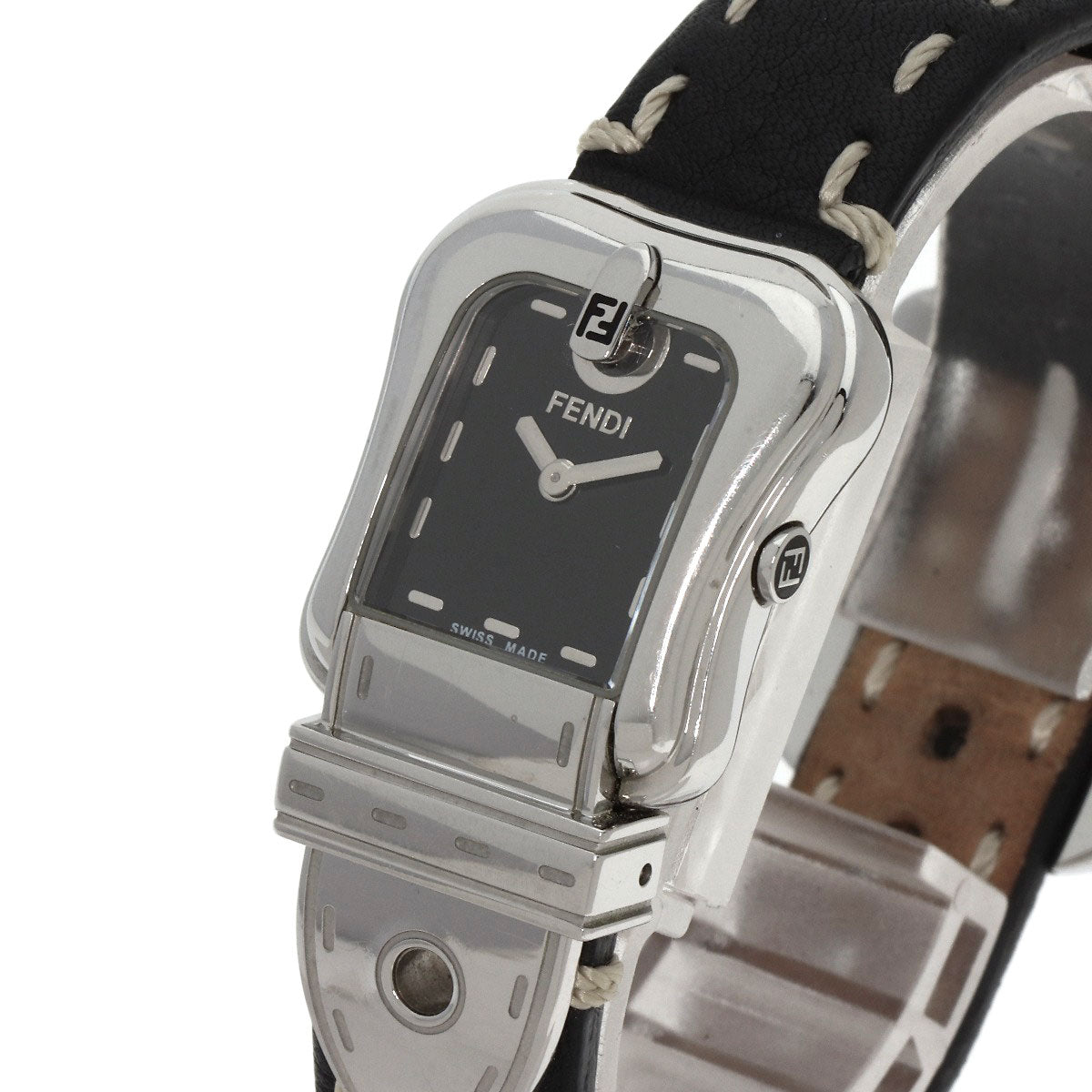 FENDI Watches Quartz 3800L Stainless Steel, Leather Silver Beefendi black dial Women