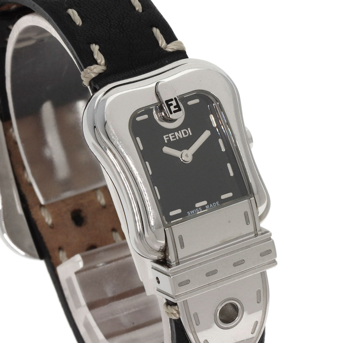 FENDI Watches Quartz 3800L Stainless Steel, Leather Silver Beefendi black dial Women