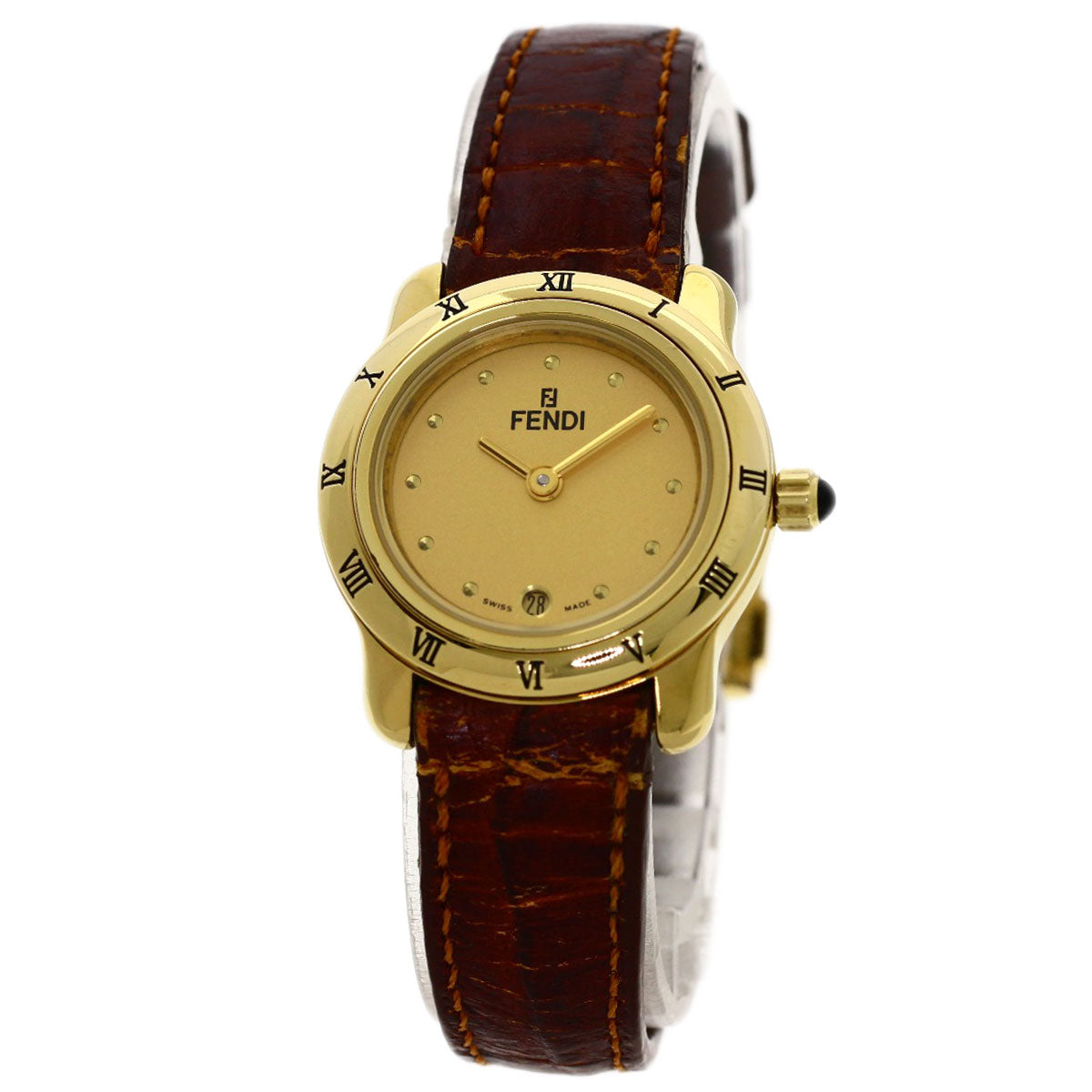 FENDI Watches Quartz 860L Gold Plated, Leather gold Round face gold dial Women