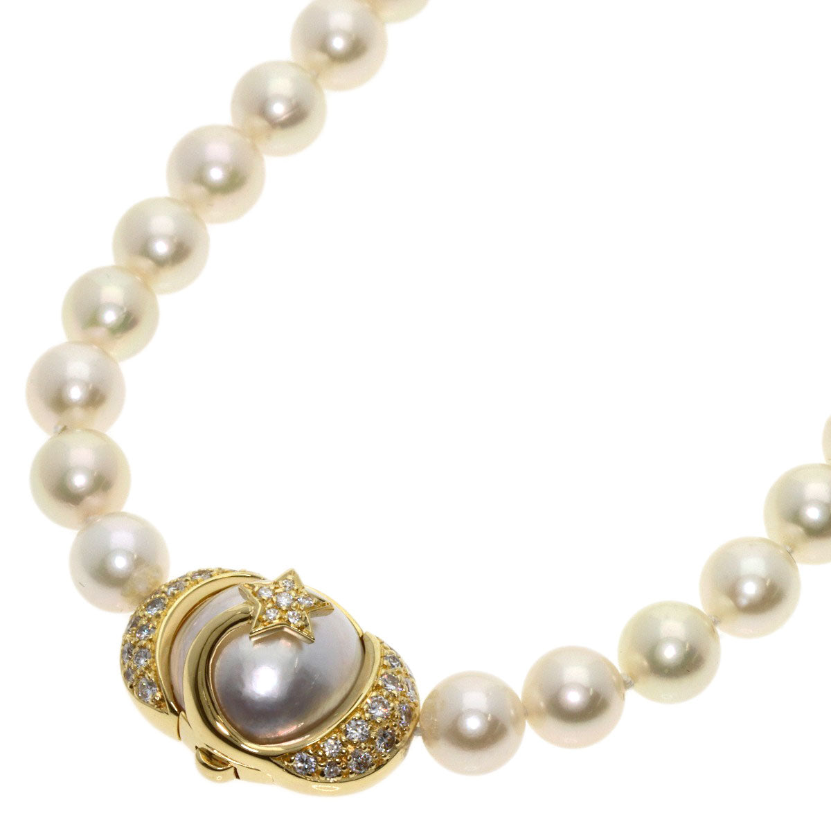 CHANEL Necklace 18K Yellow Gold white Comet Pearl Diamond