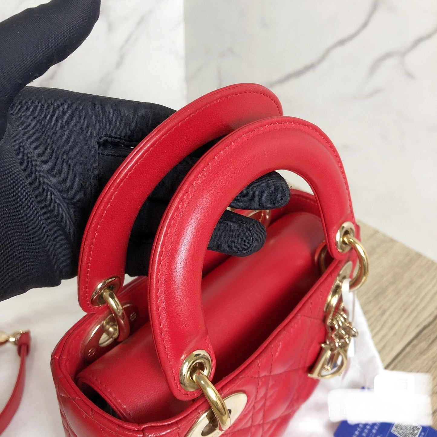 Lady Dior Red Mini handbag Cannage Leather with strap