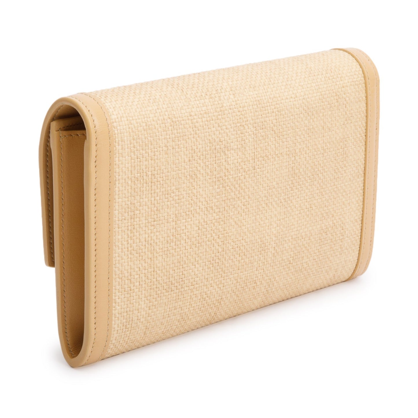 Saint Laurent 2021 Beige Raffia Uptown Chain Wallet