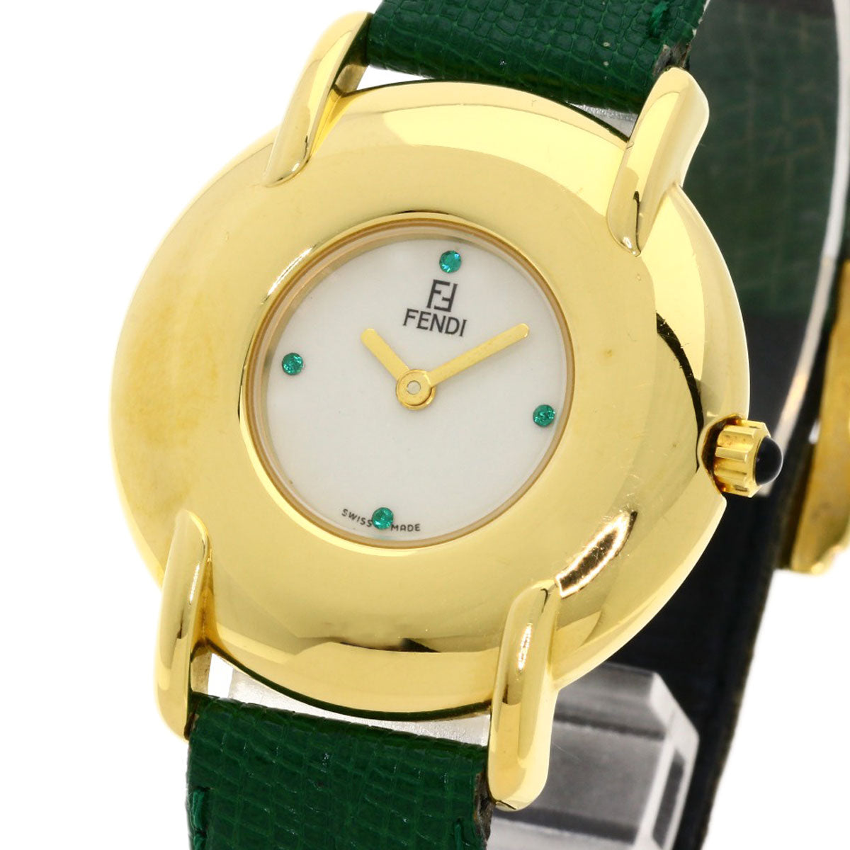 FENDI Watches Quartz 400J Gold Plated, Leather gold Round face white dial Boys