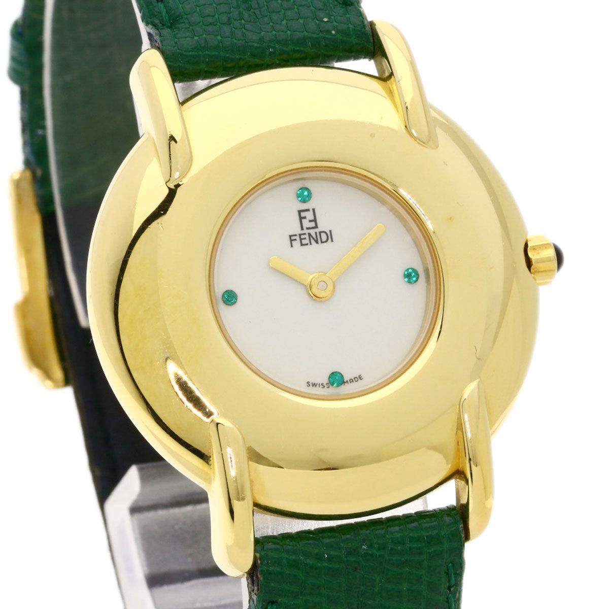 FENDI Watches Quartz 400J Gold Plated, Leather gold Round face white dial Boys