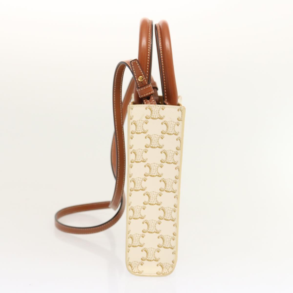 Luxury CELINE Triomphe Canvas Minibar Tical Hippo Hand Bag PVC 2way White Auth 70259A