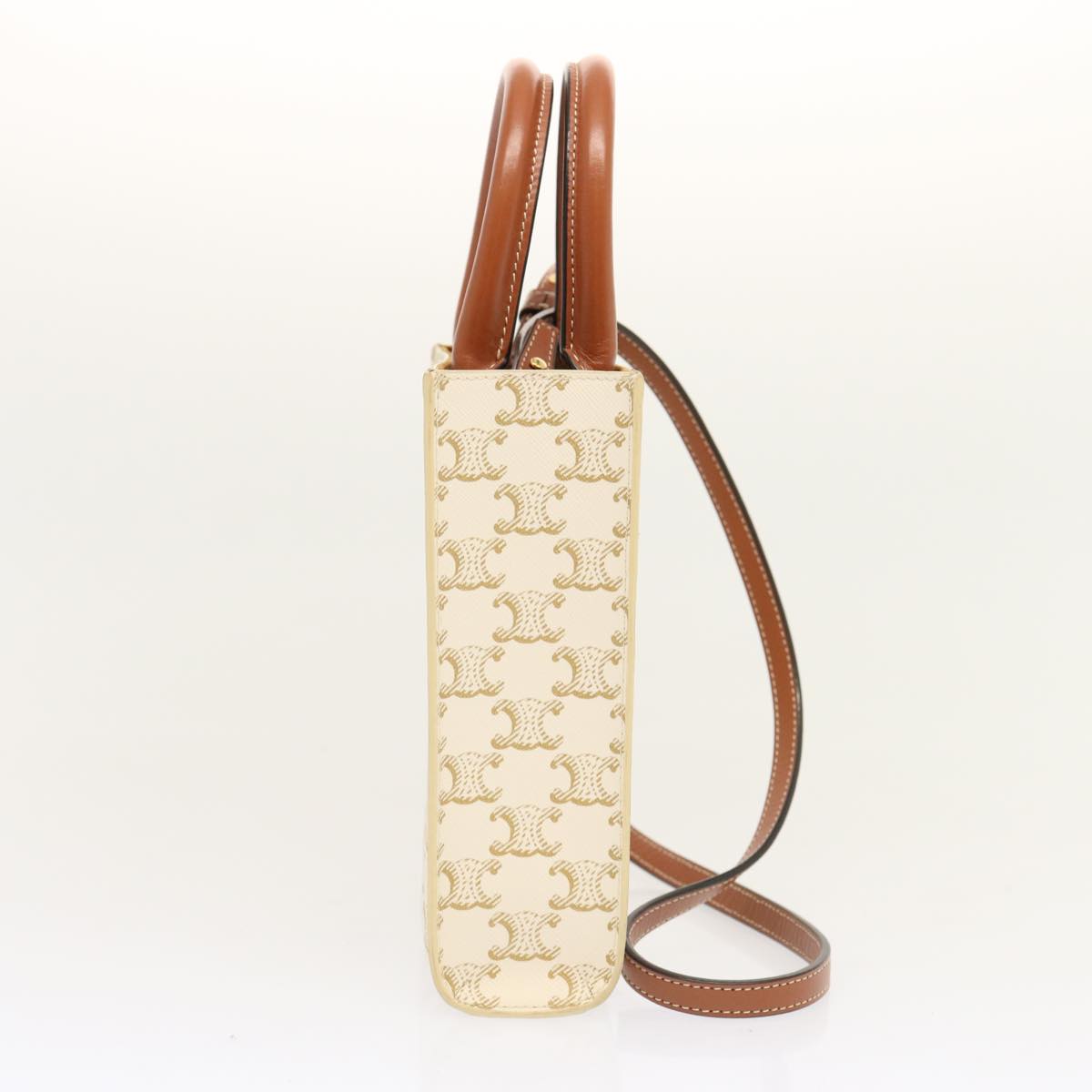 Luxury CELINE Triomphe Canvas Minibar Tical Hippo Hand Bag PVC 2way White Auth 70259A