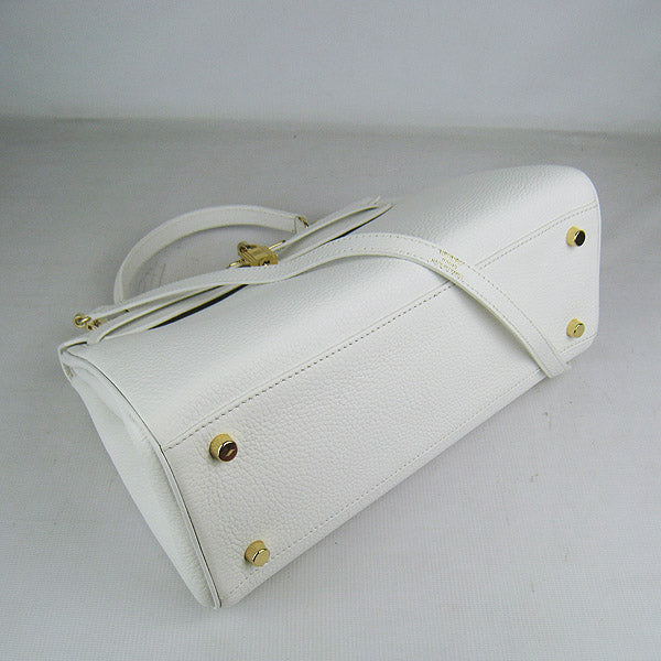 Luxury Hermes Kelly 32cm Togo Leather Handbag 6108 White Golden