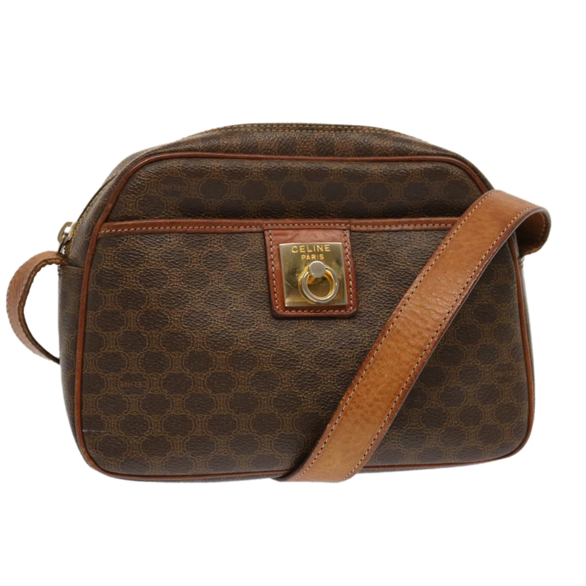 Luxury CELINE Macadam Canvas Shoulder Bag PVC Brown  70317