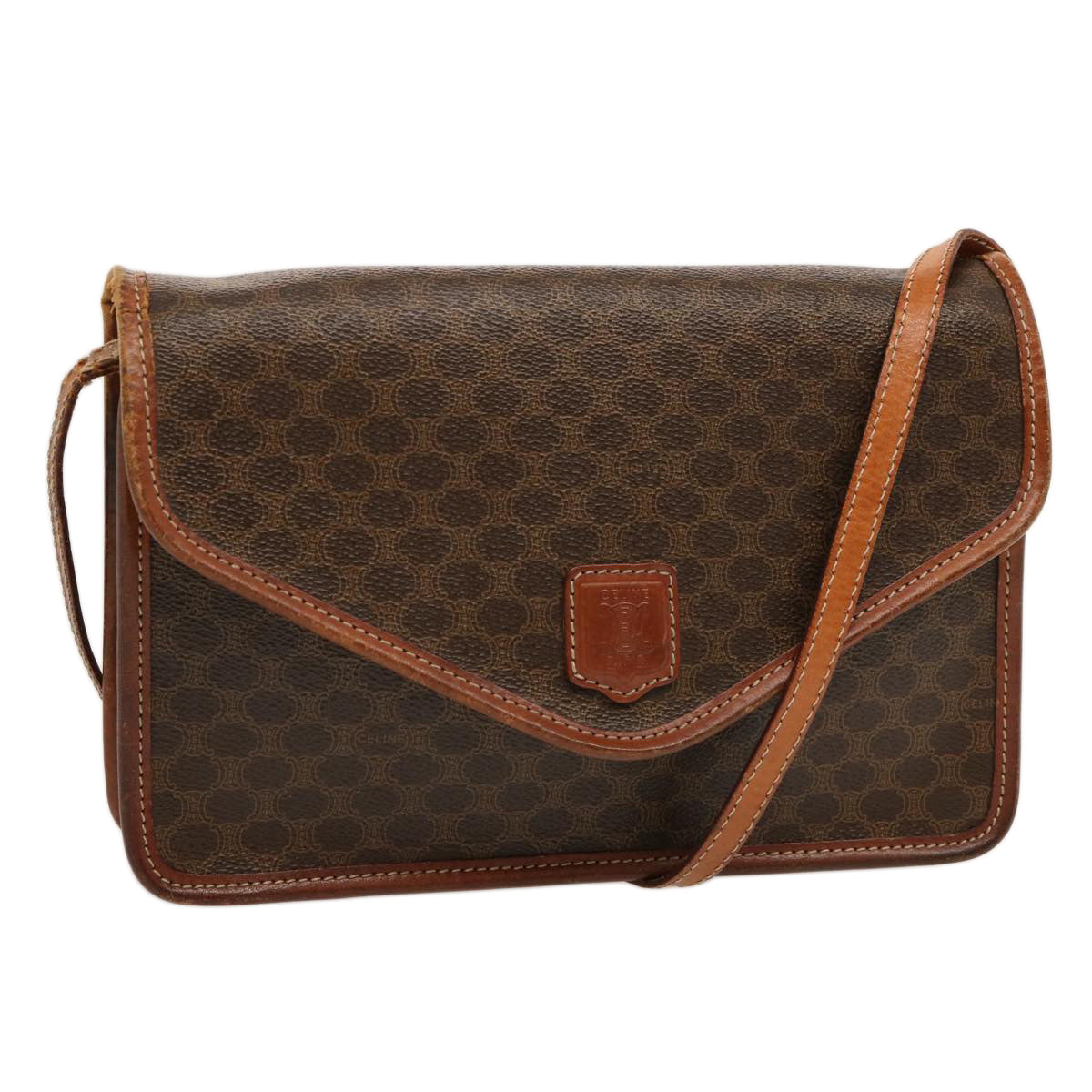 Luxury CELINE Macadam Canvas Shoulder Bag PVC Brown  70324