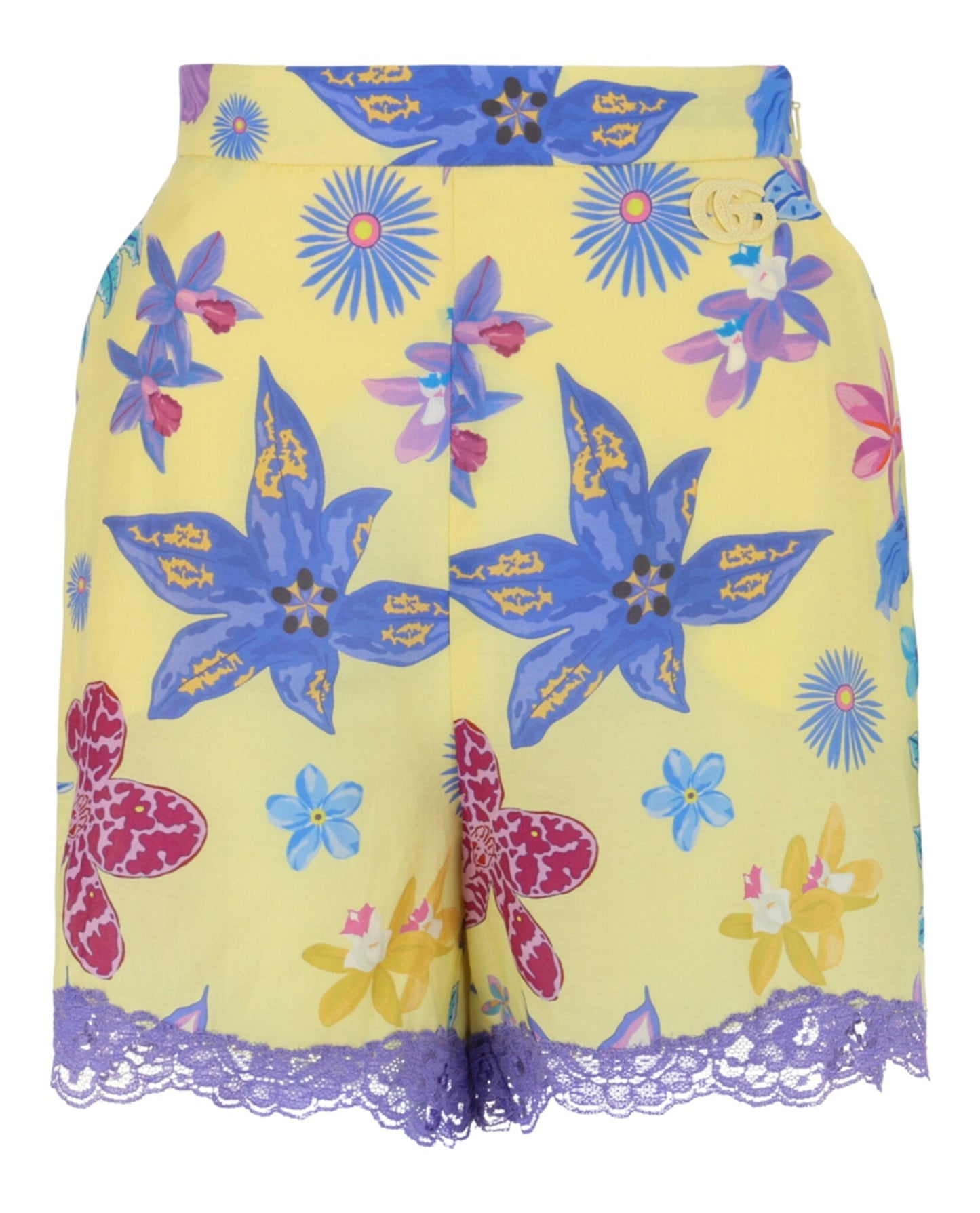 Gucci Womens Floral Print Lace Shorts