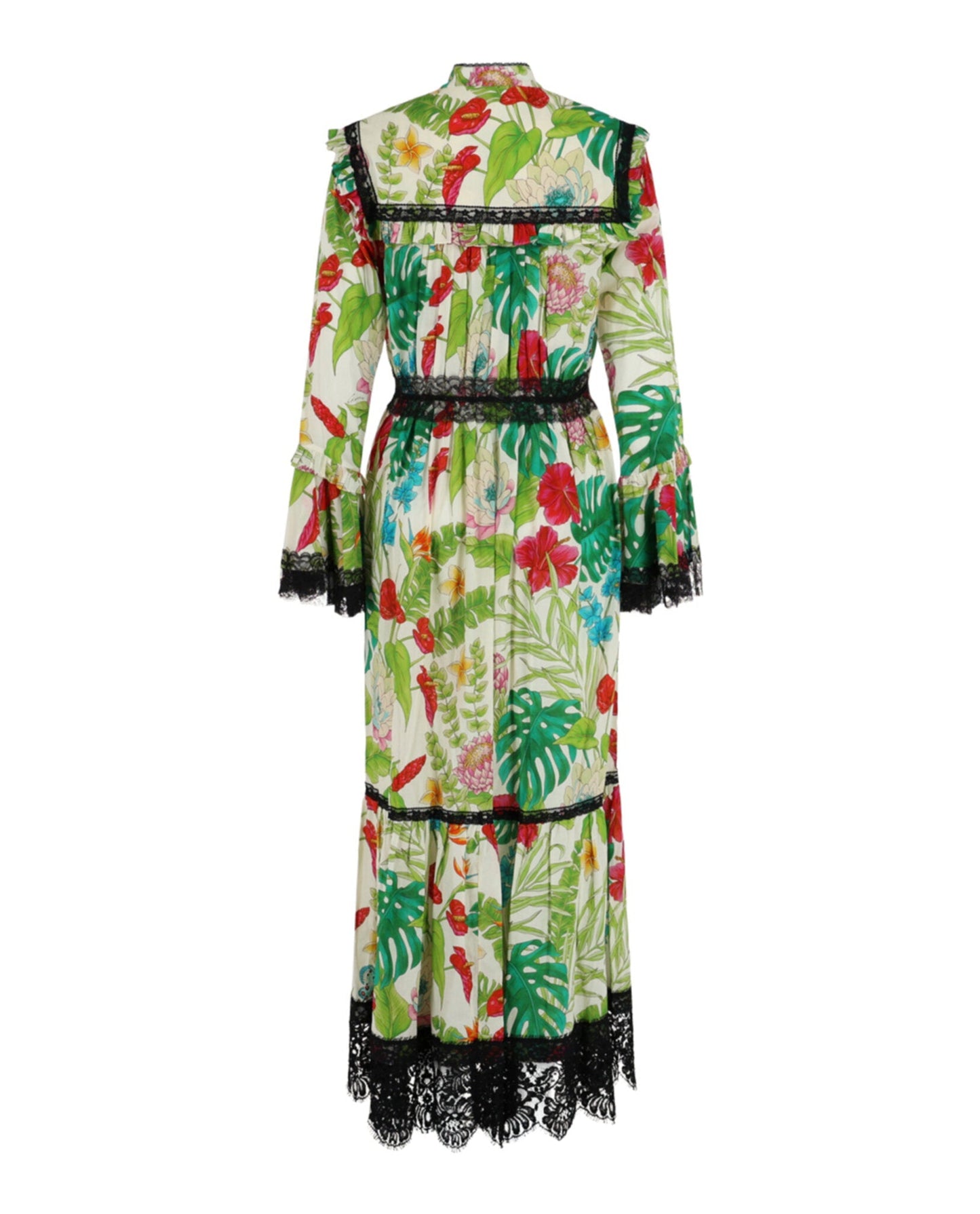 Gucci Womens Floral Print Lace-Trim Maxi Dress