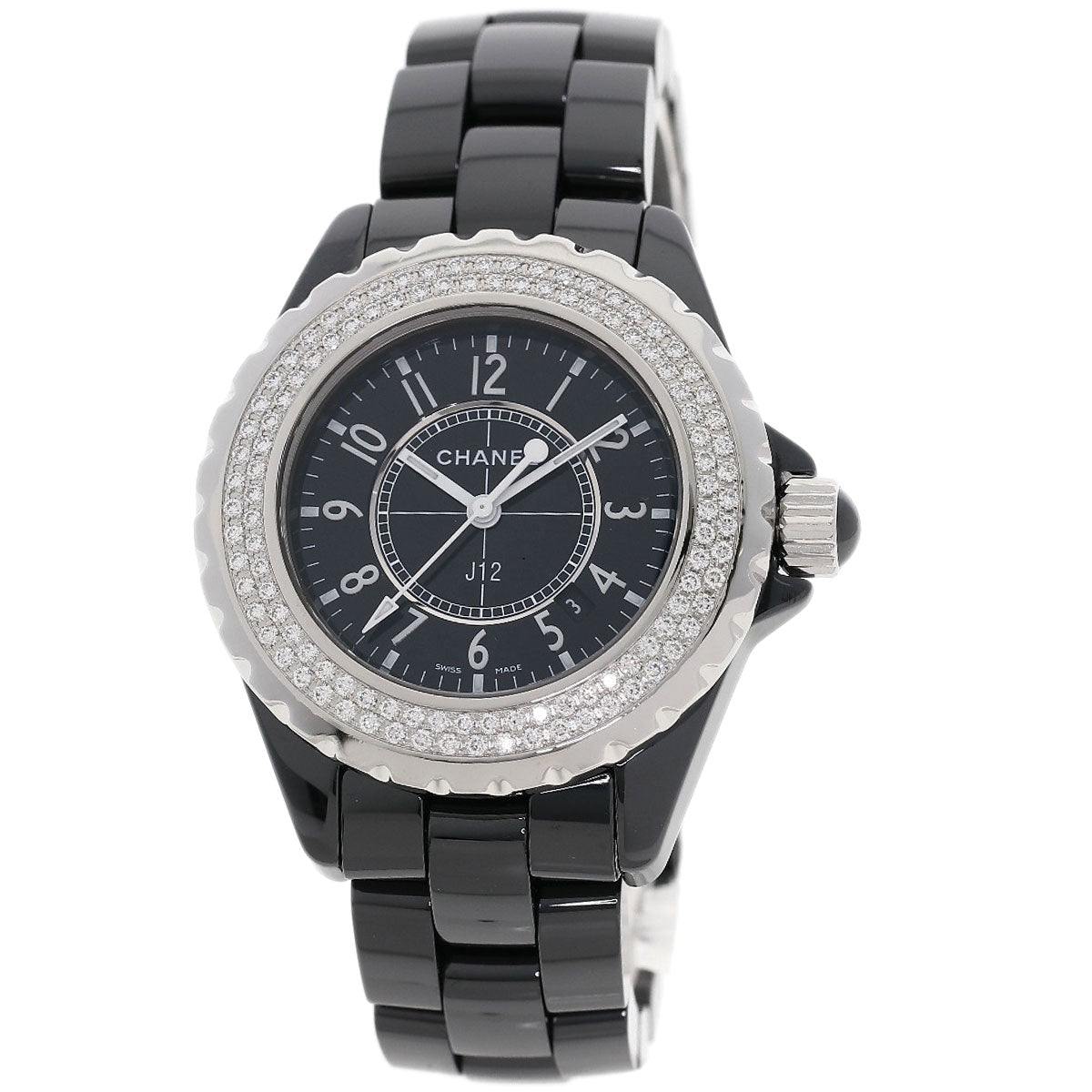 CHANEL Watches Quartz H0949 ceramic black J12 1.3" Diamond Double Bezel black dial