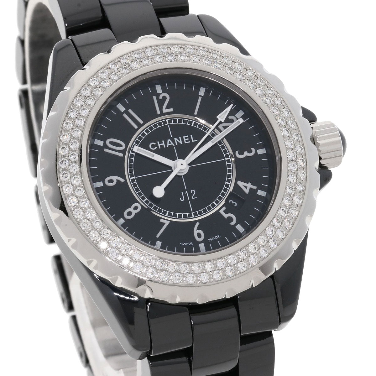 CHANEL Watches Quartz H0949 ceramic black J12 1.3" Diamond Double Bezel black dial