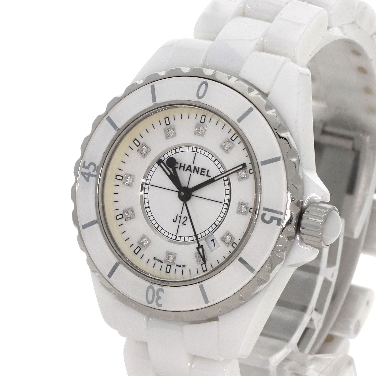 CHANEL Watches Quartz H1628 ceramic white J12 1.3" 12P Diamond white dial