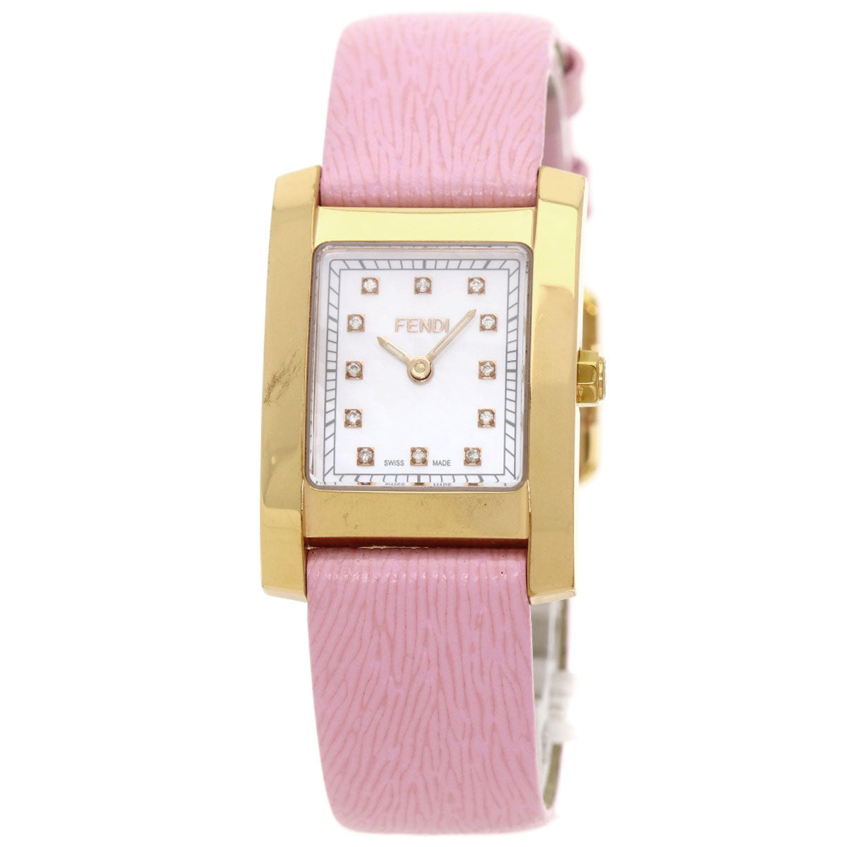 FENDI Watches Quartz 7000L Gold Plated gold Square face 12P diamond White shell dial